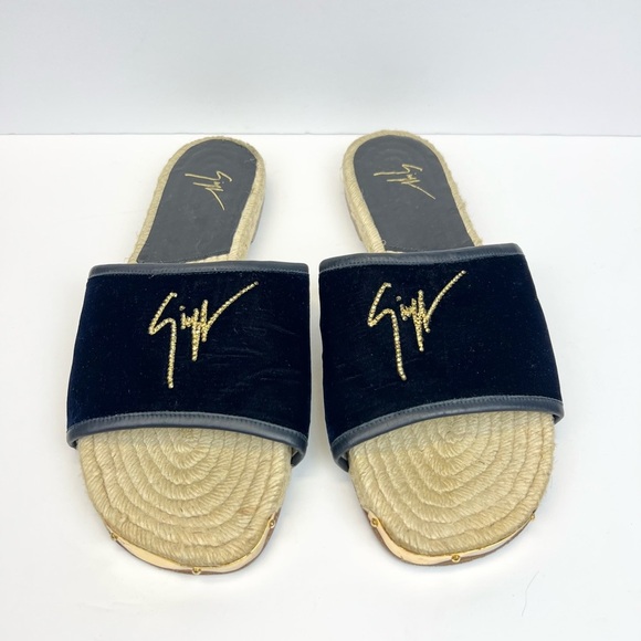 Giuseppe Zanotti Brett Slides Black Velvet Upper Gold-tone  Us 13 EU 44 Sandals